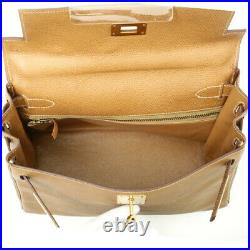 HERMES Kelly 28 Couchevel Leather Hand Bag R 1988 Brown Gold Vintage