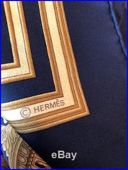 HERMES LES TUILERIES Silk Scarf Black Gold Gorgeous! Paris France