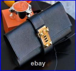 HERMES MEDOR 23 clutch Chevre leather small evening bag purse wallet gold hardw