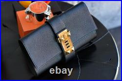 HERMES MEDOR 23 clutch Chevre leather small evening bag purse wallet gold hardw