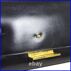 HERMES MODERNIST Hand Bag J Purse Black Gold Box Calf France Vintage AK25950i
