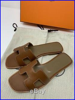 HERMES Oran H Sandals in Classic Gold Size 37.5 (Brand New In Box)
