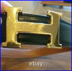 HERMES Reversible Belt Size 65 Gold x Black x Camel Constance H Buckle Gold Tone