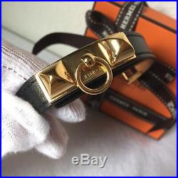 HERMES Rivale (Kelly) Double Tour Bracelet Bangle Black Gold Size Small S