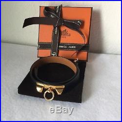 HERMES Rivale (Kelly) Double Tour Bracelet Bangle Black Gold Size Small S