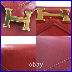 HERMES Shoulder Bag Red Leather Vintage France Circle N 1984 Authentic #Z872 W