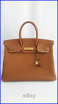 HERMES Togo Gold Leather Birkin Bag 35