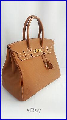 HERMES Togo Gold Leather Birkin Bag 35