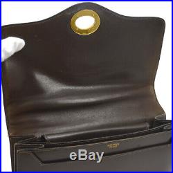 HERMES Vintage Hand Bag Dark Brown Box Calf Purse Authentic AK38408b