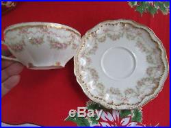 Haviland Limoges France Cup Saucer Set Pink Rose Swags Ribbons Bows DOUBLE GOLD