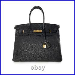 Hermes 2015 Noir Black Veau Togo Leather Birkin 35 Bag Handbag Gold Hardware
