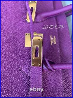 Hermes Birkin 35 Anemone Togo Gold HW Purple PRISTINE Bababebi AUTHENTICITY CERT