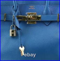 Hermes Birkin Handbag Bleu France Courchevel with Gold Hardware 30