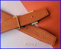 Hermes Brush Gold H Buckle Black Orange Reversible Leather Strap 38mm Belt Men