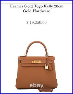 Hermes Gold Retourne Kelly 28cm in togo leather with gold hardware