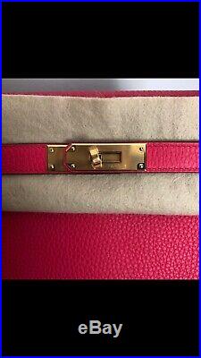 Hermes KELLY 28 cm Rose Extreme Pink Clemence Leather Retourne Bag GHW Gold