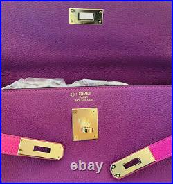 Hermes KELLY 35cm Bi-Color Retourne Togo Gold Anemone Rose HandBag Purse Bag NEW