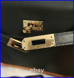Hermes Kelly 25 Vert Fonce Gold Hardware Bag Birkin Like Black Gray Grey Green