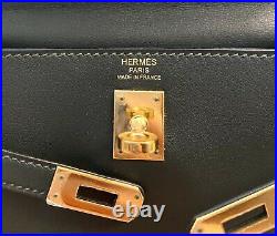 Hermes Kelly 25 Vert Fonce Gold Hardware Bag Birkin Like Black Gray Grey Green