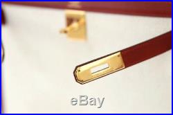 Hermes Kelly Sellier 32 Toile/Rouge Hermes Gold Hardware Preowned