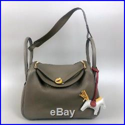 Hermes Lindy Gold GHW Size 30 Grey Taupe Togo Leather Tote Shoulder Bag Handbag