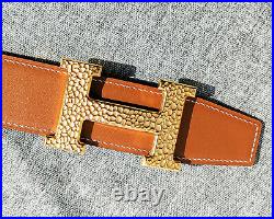 Hermes Martelee Black Brown Leather Gold Hardware H Logo Reversible Belt 40 US