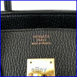 Hermes Noir Black Vache Ardennes Leather Birkin 35 Bag Handbag Gold Hardware