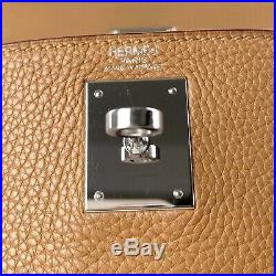 Hermes Tabac Beige Tan Gold Clemence Leather Kelly 28 Retourne Bag Palladium HW