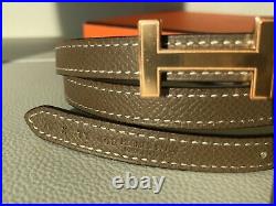 Hermes Thin Yellow Lime Etoupe Epsom Leather Belt Rose Gold Buckle Size 70 Small