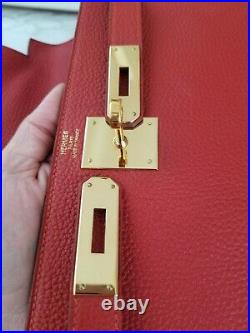 Hermes Vermillion Red Retourne Kelly 28cm TOGO leather gold hardware MINT Birkin