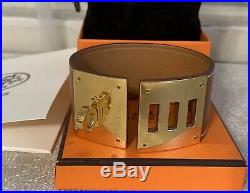Hermes Womens Brown Leather Gold Tone Kelly Dog Bracelet