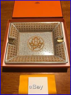 Hermes gold decorative mosaic valet tray made in France size19.5 cm x 16 cm