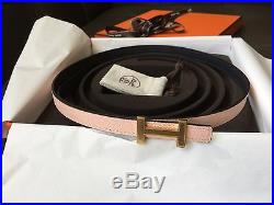 Hermes reversibe Belt Kit 13mm Sz 75 Gold H Constance Rose EGLANTINE Blue Indigo