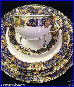 J Pouyat JP LIMOGES France 35 pc table china plate cup cobalt blue gold scroll