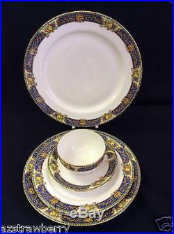 J Pouyat JP LIMOGES France 35 pc table china plate cup cobalt blue gold scroll