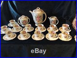 LIMOGES FRANCE 15 pc HOT CHOCOLATE TEA SET GOLD FLORAL VINTAGE EXC COND PERFECT