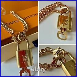 LOUIS VUITTON AUTH LV LOGO CHAIN NECKLACE WithWORKING LOCK & KEY LV DRAWER BOX