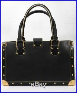 LOUIS VUITTON Black SUHALI Leather LE FABULEUX Gold-Studded Handbag Purse Bag
