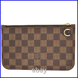 LOUIS VUITTON Never Full Pouch Damier Ebene Leather Brown Gold France 38BU270