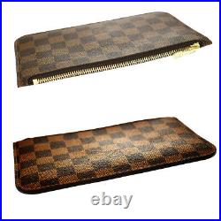 LOUIS VUITTON Never Full Pouch Damier Ebene Leather Brown Gold France 38BU270