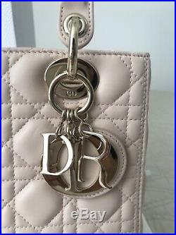 Lady Dior bag Medium in powder pink lambskin With Gold-tone Jewellery With Box