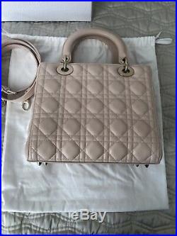 Lady Dior bag Medium in powder pink lambskin With Gold-tone Jewellery With Box