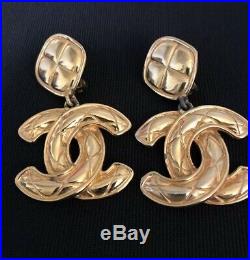 Large 2 Authentic clip on CC quilted Chanel Earrings made in France
