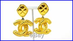 Large 2 Authentic clip on CC quilted Chanel Earrings made in France
