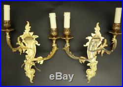 Large Pair Of Sconces, Rococo Style Petitot France Bronze French Antique