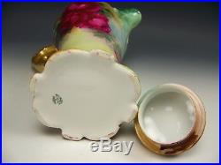 Limoges France Hand Painted Roses Chocolate Pot Gold Handle