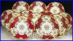 Limoges France Rose Floral In Gold Red Burgundy Panels Set Of 12 Cabinet Plates