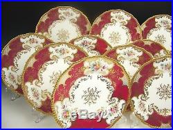 Limoges France Rose Floral In Gold Red Burgundy Panels Set Of 12 Cabinet Plates