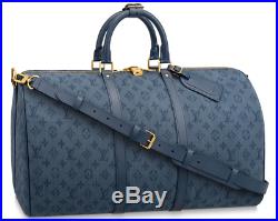 Louis Vuitton MONOGRAM DENIM KEEPALL 50 Navy Blue Duffle bag travel Virgil Abloh