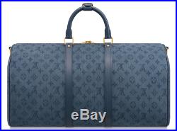 Louis Vuitton MONOGRAM DENIM KEEPALL 50 Navy Blue Duffle bag travel Virgil Abloh